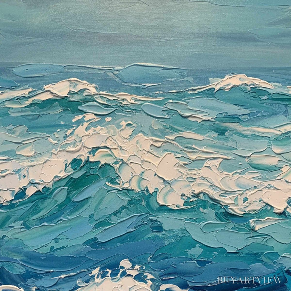 BUYARTVIEW Azure Crest – Textured Impasto Ocean Wave - image 5