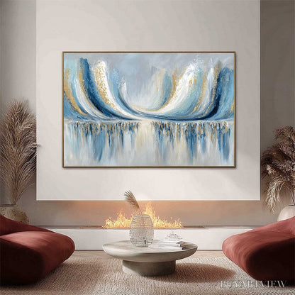 BUYARTVIEW Coastal Echoes – Abstract Gold & Blue Textured Seascape Painting - image 2
