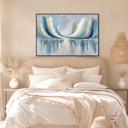 BUYARTVIEW Coastal Echoes – Abstract Gold & Blue Textured Seascape Painting - image 4