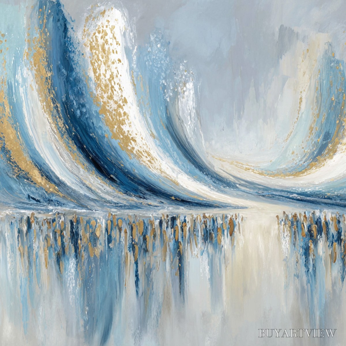 BUYARTVIEW Coastal Echoes – Abstract Gold & Blue Textured Seascape Painting - image 5