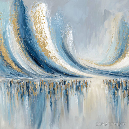 BUYARTVIEW Coastal Echoes – Abstract Gold & Blue Textured Seascape Painting - image 5