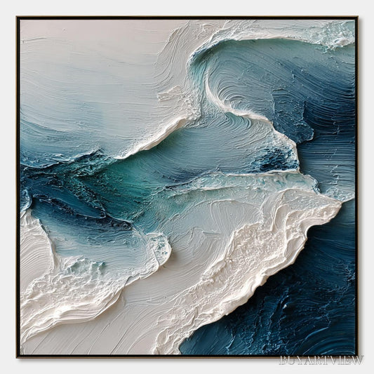 BUYARTVIEW Tidal Rhythm – Wabi Sabi Textured Abstract Ocean Wave Painting - image 1