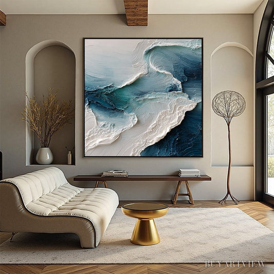 BUYARTVIEW Tidal Rhythm – Wabi Sabi Textured Abstract Ocean Wave Painting - image 2