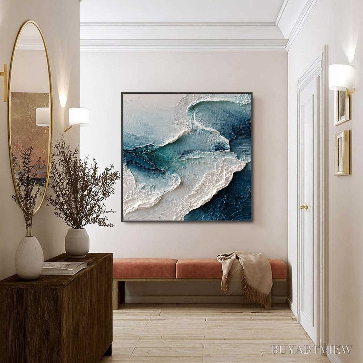 BUYARTVIEW Tidal Rhythm – Wabi Sabi Textured Abstract Ocean Wave Painting - image 4