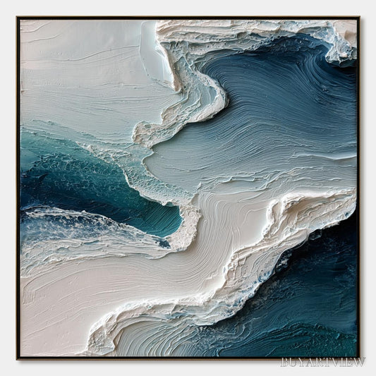 BUYARTVIEW Aegean Tide – Textured Wabi Sabi Abstract Seascape Painting - image 1