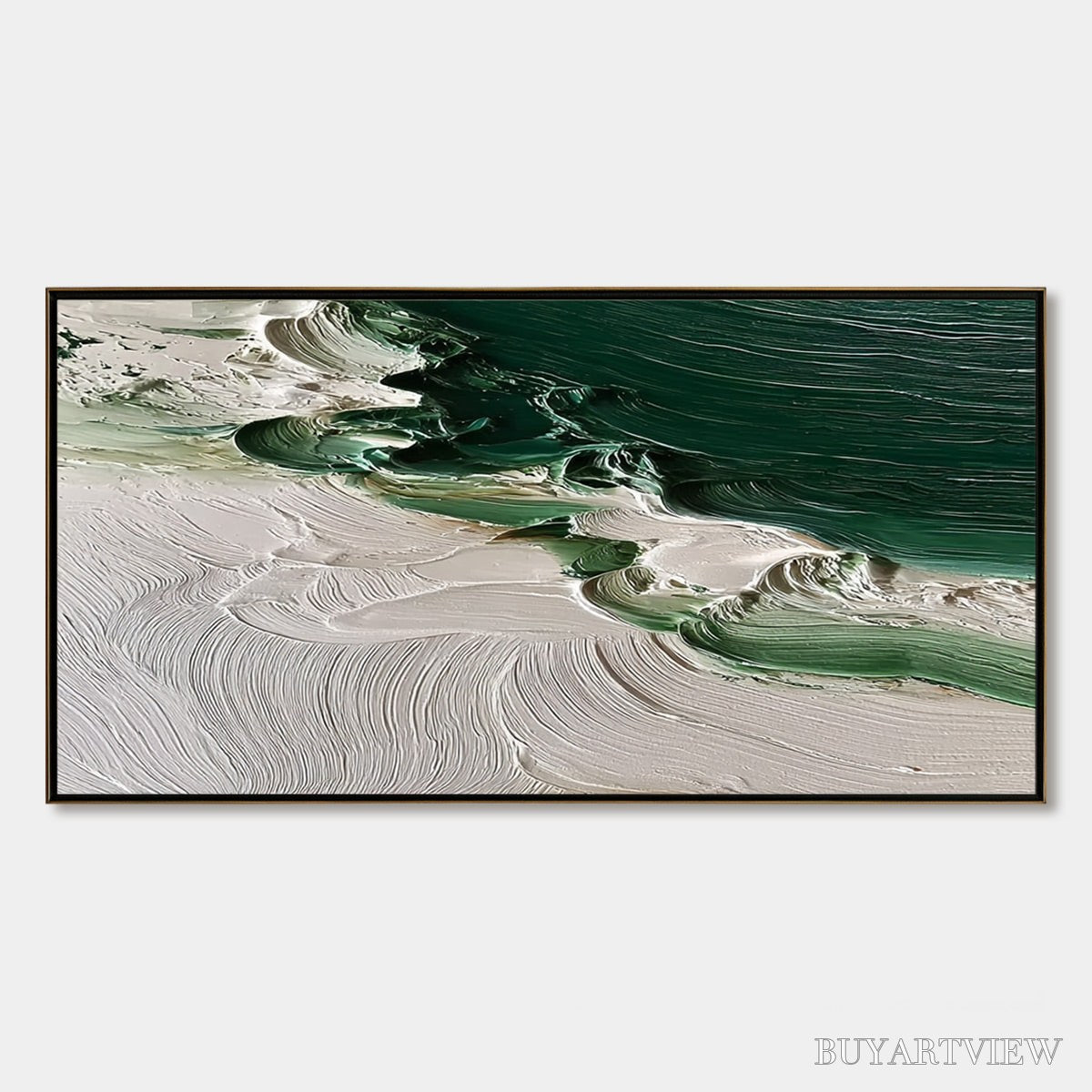 BUYARTVIEW Emerald Tide – Textured Green and White Wabi Sabi Abstract Painting - image 1