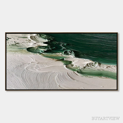 BUYARTVIEW Emerald Tide – Textured Green and White Wabi Sabi Abstract Painting - image 1
