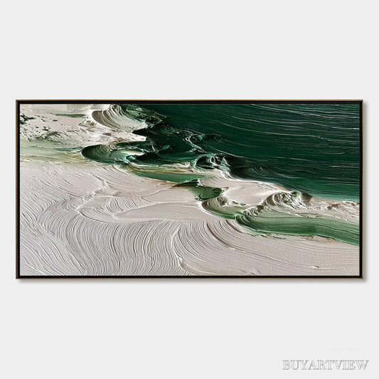 BUYARTVIEW Emerald Tide – Textured Green and White Wabi Sabi Abstract Painting - image 1