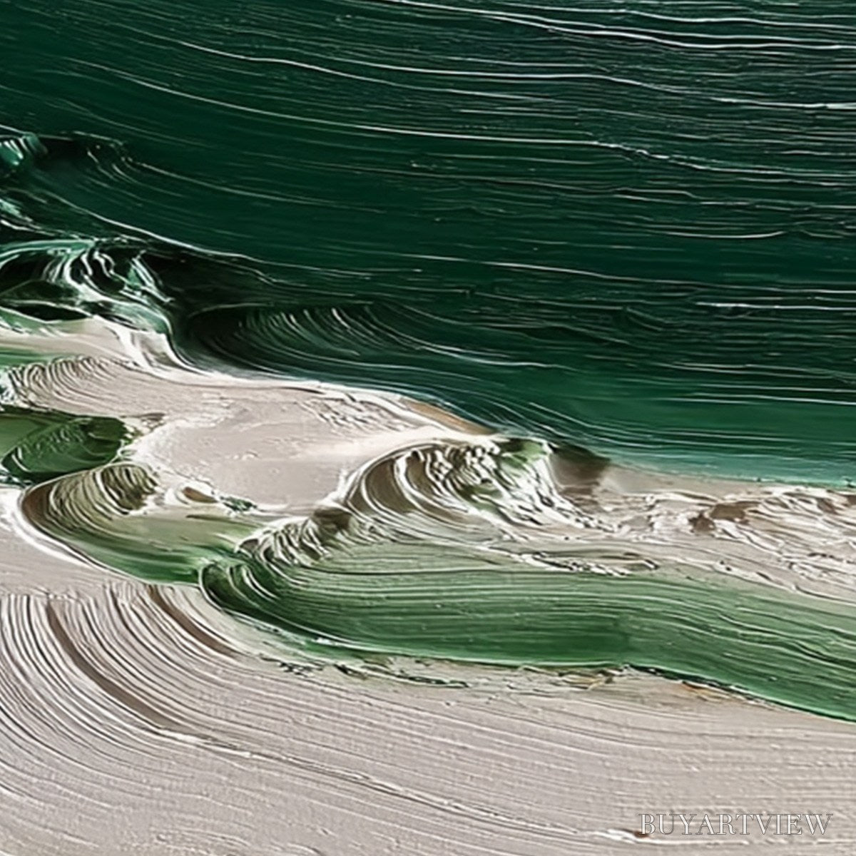 BUYARTVIEW Emerald Tide – Textured Green and White Wabi Sabi Abstract Painting - image 3