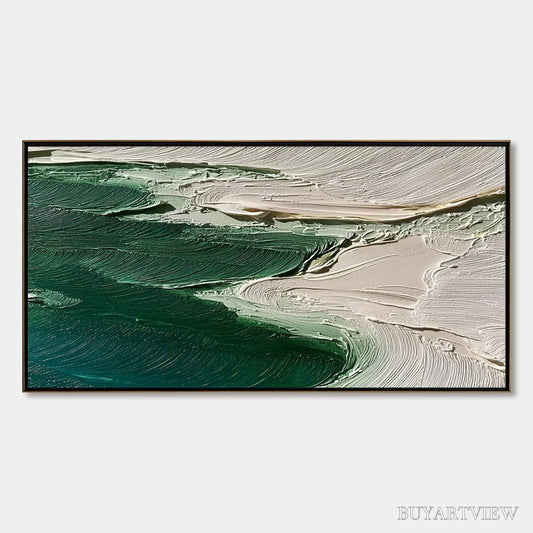 BUYARTVIEW Emerald Tide – Textured Wabi Sabi Abstract Coastal Painting - image 1