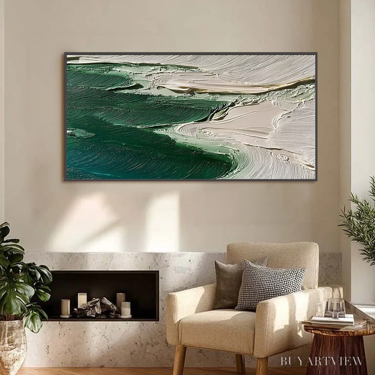 BUYARTVIEW Emerald Tide – Textured Wabi Sabi Abstract Coastal Painting - image 4