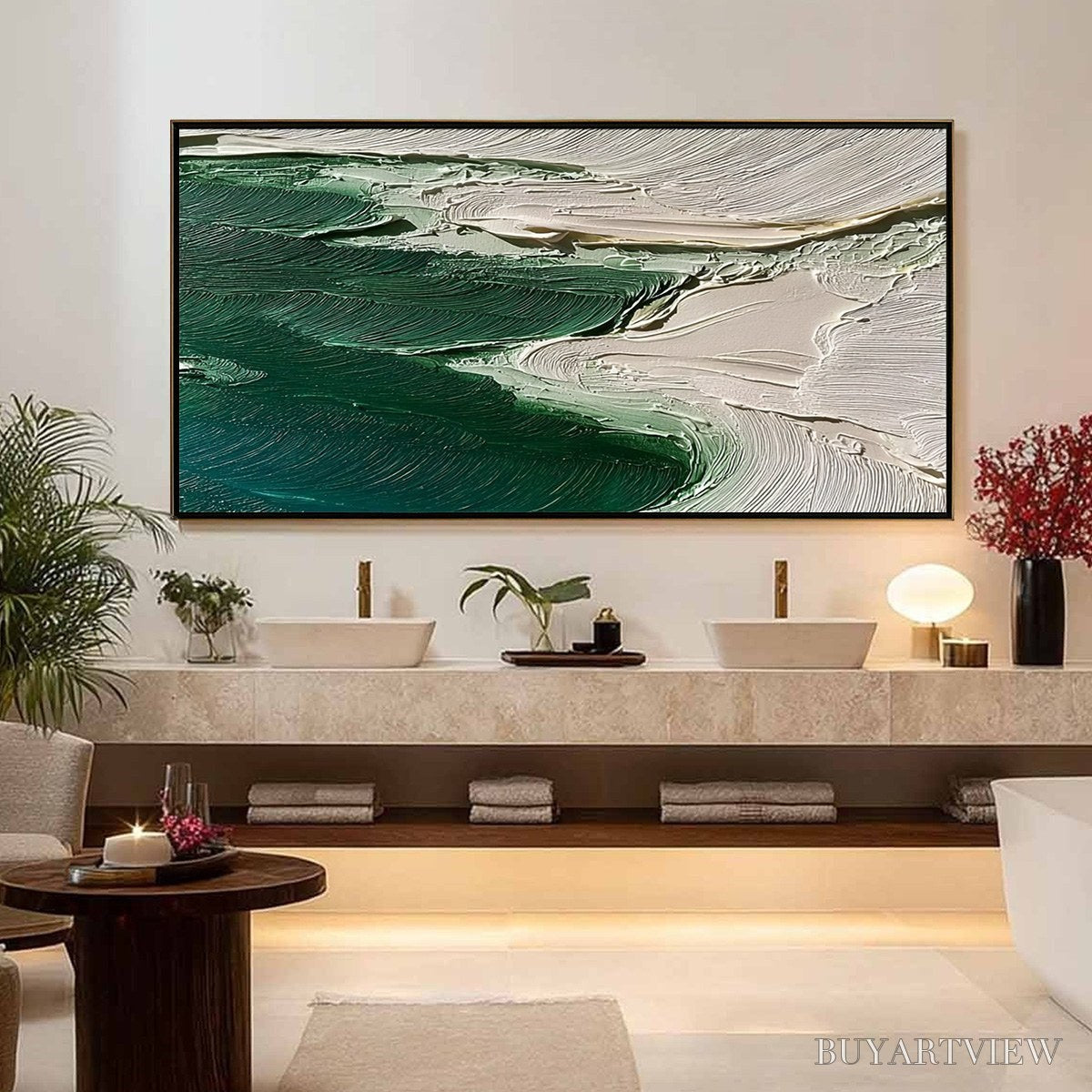BUYARTVIEW Emerald Tide – Textured Wabi Sabi Abstract Coastal Painting - image 6