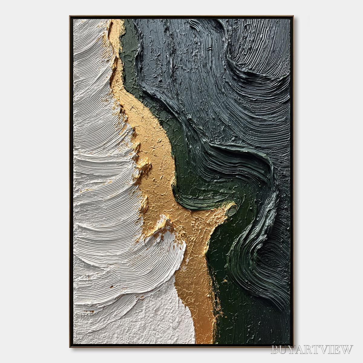 BUYARTVIEW Emerald Shore – Textured Abstract Wabi Sabi - image 1
