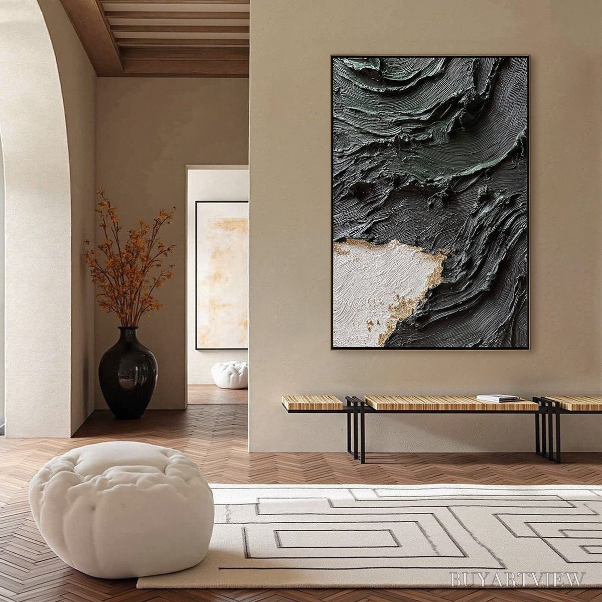 BUYARTVIEW Terra Firma – Heavy Texture Wabi Sabi Abstract Painting with Gold Leaf - image 4