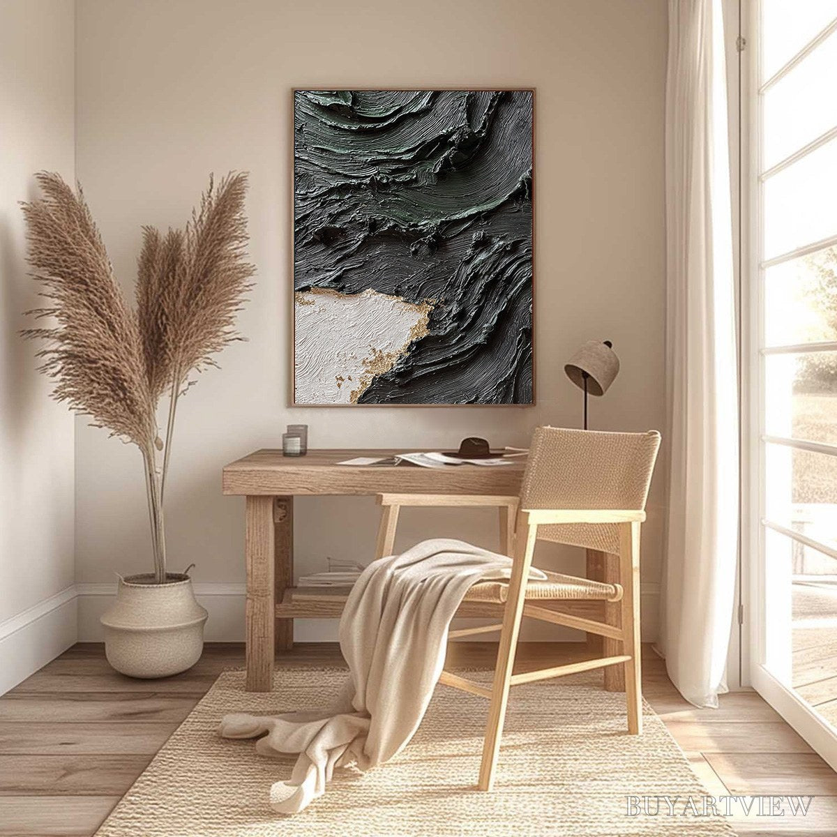BUYARTVIEW Terra Firma – Heavy Texture Wabi Sabi Abstract Painting with Gold Leaf - image 6