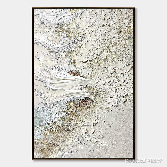 BUYARTVIEW Whitewater Whisper – Textured Wabi Sabi Abstract Seascape Painting - image 1