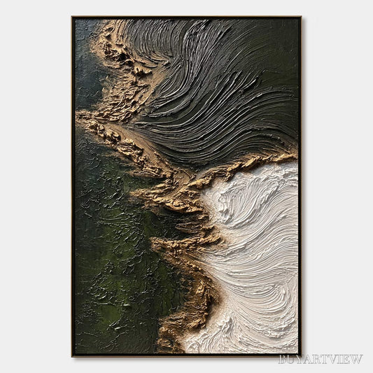 BUYARTVIEW Emerald Shore – Wabi Sabi Textured Abstract Coastal Painting - image 1