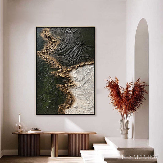 BUYARTVIEW Emerald Shore – Wabi Sabi Textured Abstract Coastal Painting - image 2