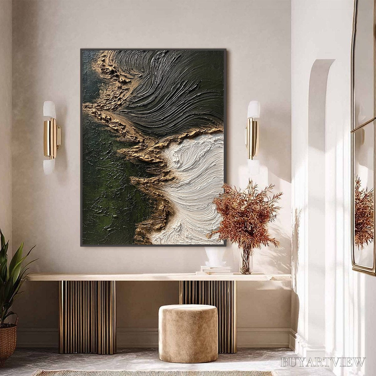 BUYARTVIEW Emerald Shore – Wabi Sabi Textured Abstract Coastal Painting - image 6