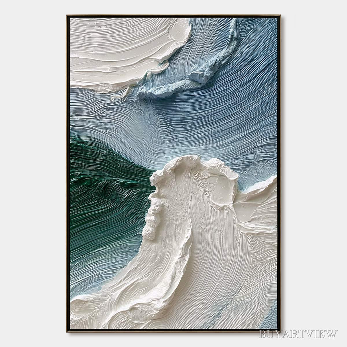 BUYARTVIEW Aegean Crest – Heavily Textured Wabi Sabi Abstract Seascape Painting - image 1