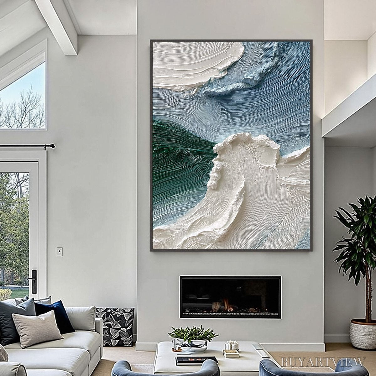 BUYARTVIEW Aegean Crest – Heavily Textured Wabi Sabi Abstract Seascape Painting - image 4