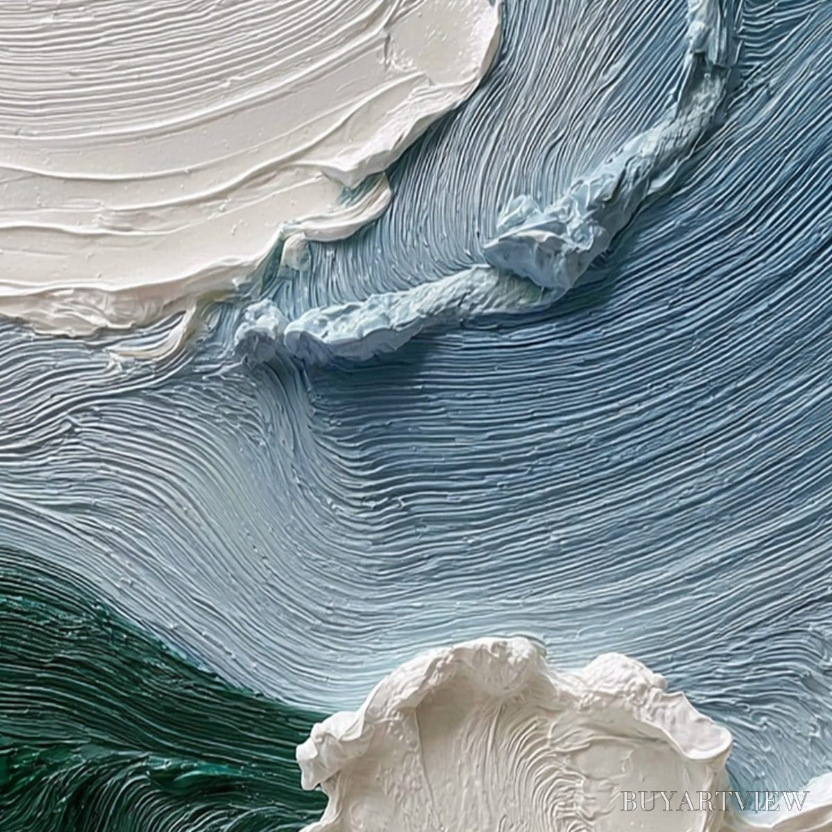 BUYARTVIEW Aegean Crest – Heavily Textured Wabi Sabi Abstract Seascape Painting - image 5