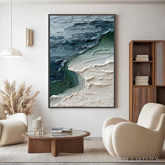 BUYARTVIEW Tidal Convergence – Textured Wabi Sabi Abstract Seascape Painting - image 2