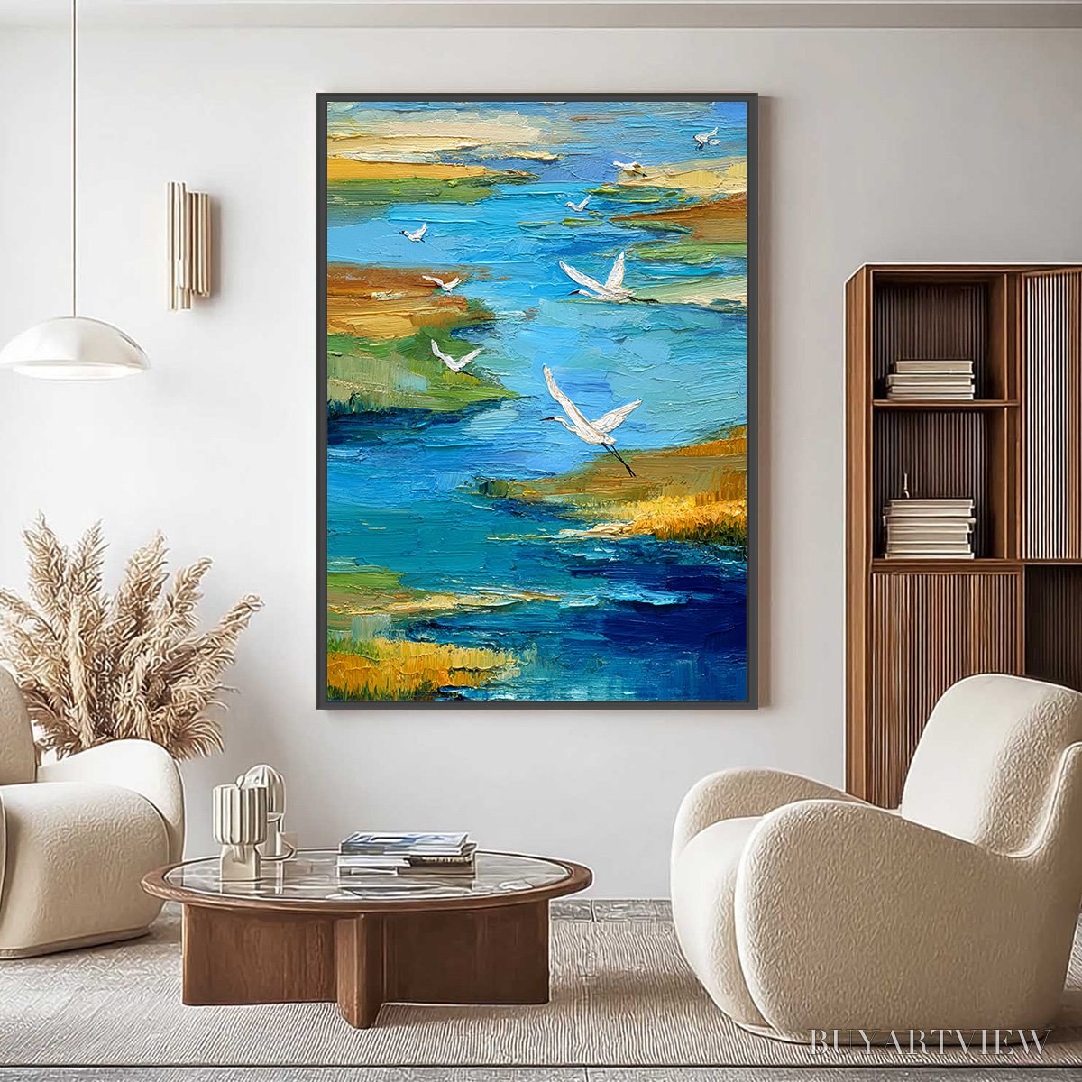 BUYARTVIEW Aquamarine Sojourn – Textured Impasto Coastal Landscape Painting with Birds - image 2
