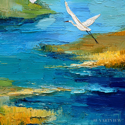 BUYARTVIEW Aquamarine Sojourn – Textured Impasto Coastal Landscape Painting with Birds - image 3