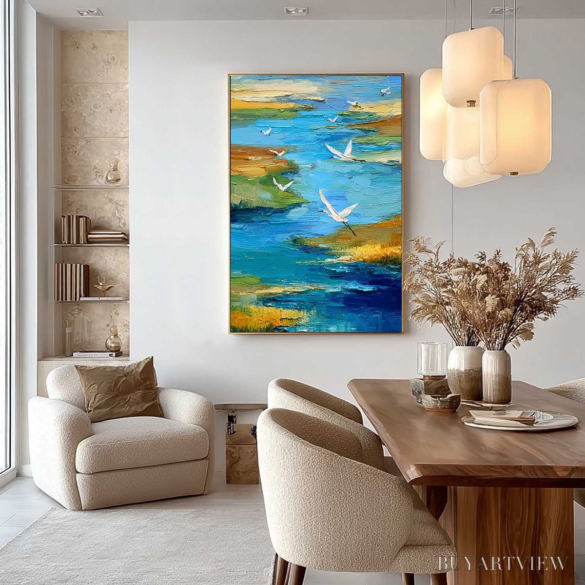 BUYARTVIEW Aquamarine Sojourn – Textured Impasto Coastal Landscape Painting with Birds - image 4