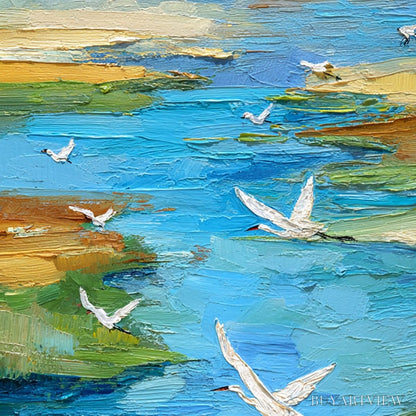 BUYARTVIEW Aquamarine Sojourn – Textured Impasto Coastal Landscape Painting with Birds - image 5