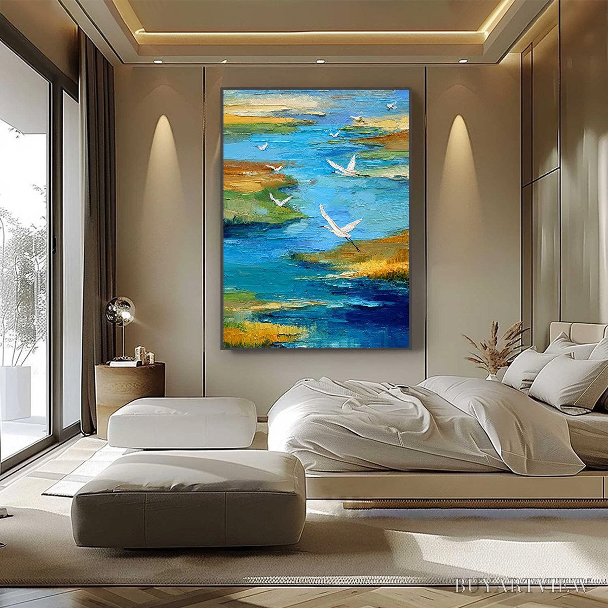 BUYARTVIEW Aquamarine Sojourn – Textured Impasto Coastal Landscape Painting with Birds - image 6