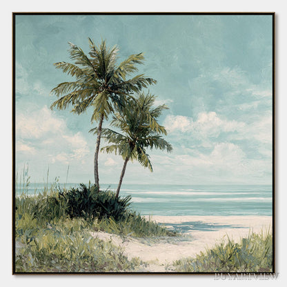 BUYARTVIEW Ocean Breeze – Serene Coastal Palm Tree Beach Painting - image 1