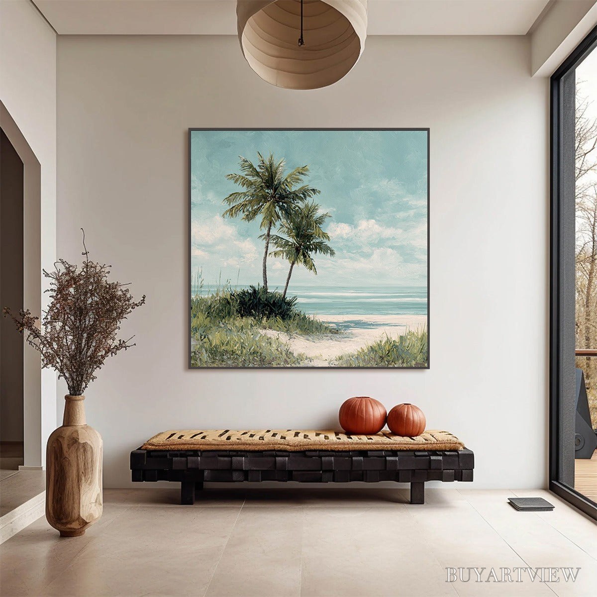 BUYARTVIEW Ocean Breeze – Serene Coastal Palm Tree Beach Painting - image 2