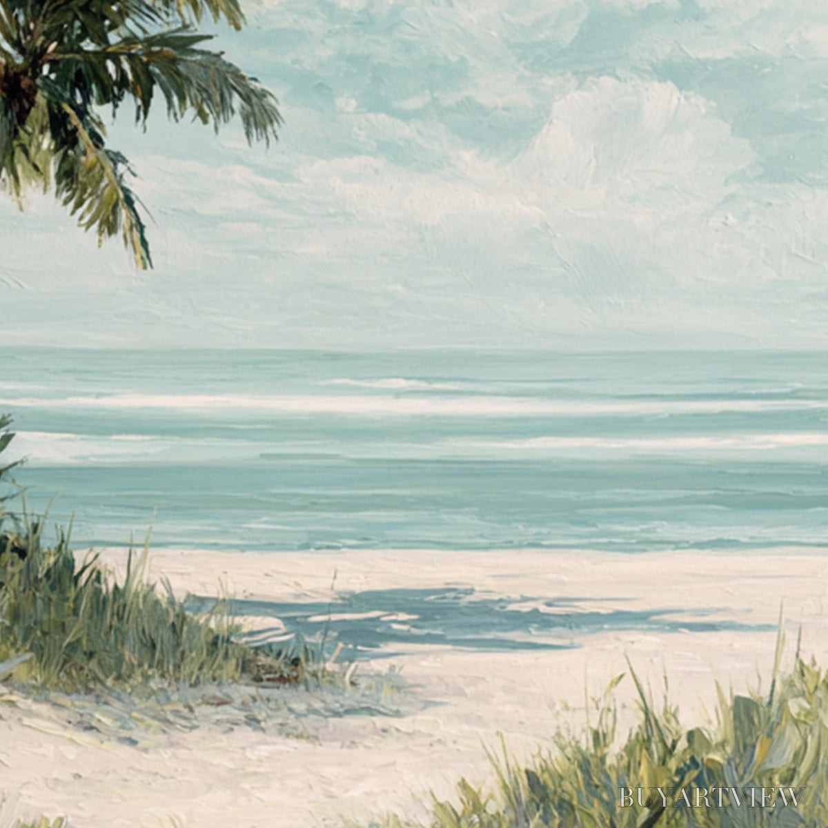 BUYARTVIEW Ocean Breeze – Serene Coastal Palm Tree Beach Painting - image 3