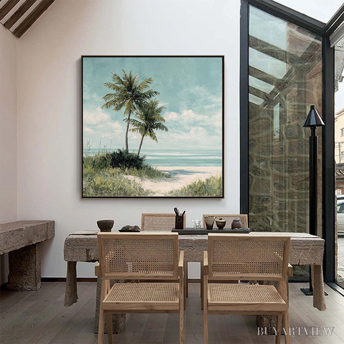 BUYARTVIEW Ocean Breeze – Serene Coastal Palm Tree Beach Painting - image 4
