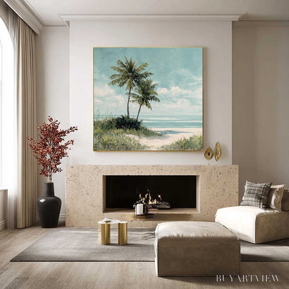BUYARTVIEW Ocean Breeze – Serene Coastal Palm Tree Beach Painting - image 6