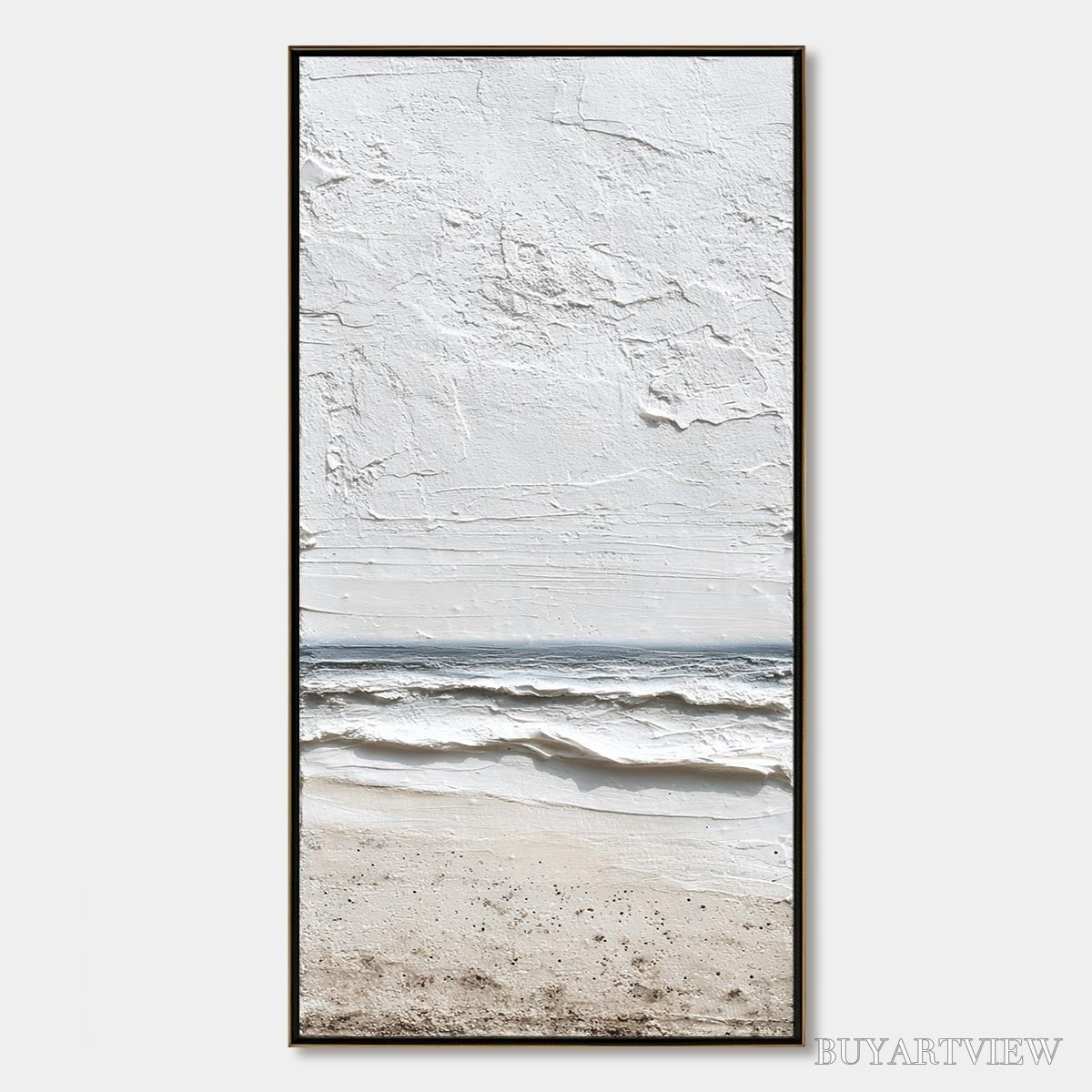 BUYARTVIEW Whispering Tide – Textured Wabi Sabi Beach Scene Painting - image 1