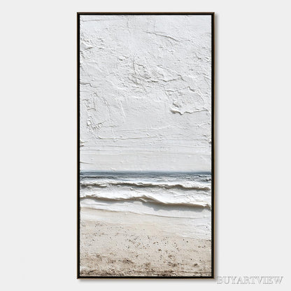 BUYARTVIEW Whispering Tide – Textured Wabi Sabi Beach Scene Painting - image 1