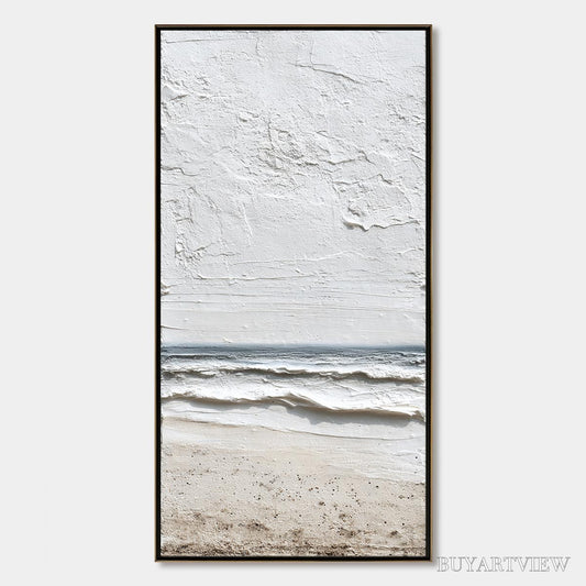 BUYARTVIEW Whispering Tide – Textured Wabi Sabi Beach Scene Painting - image 1