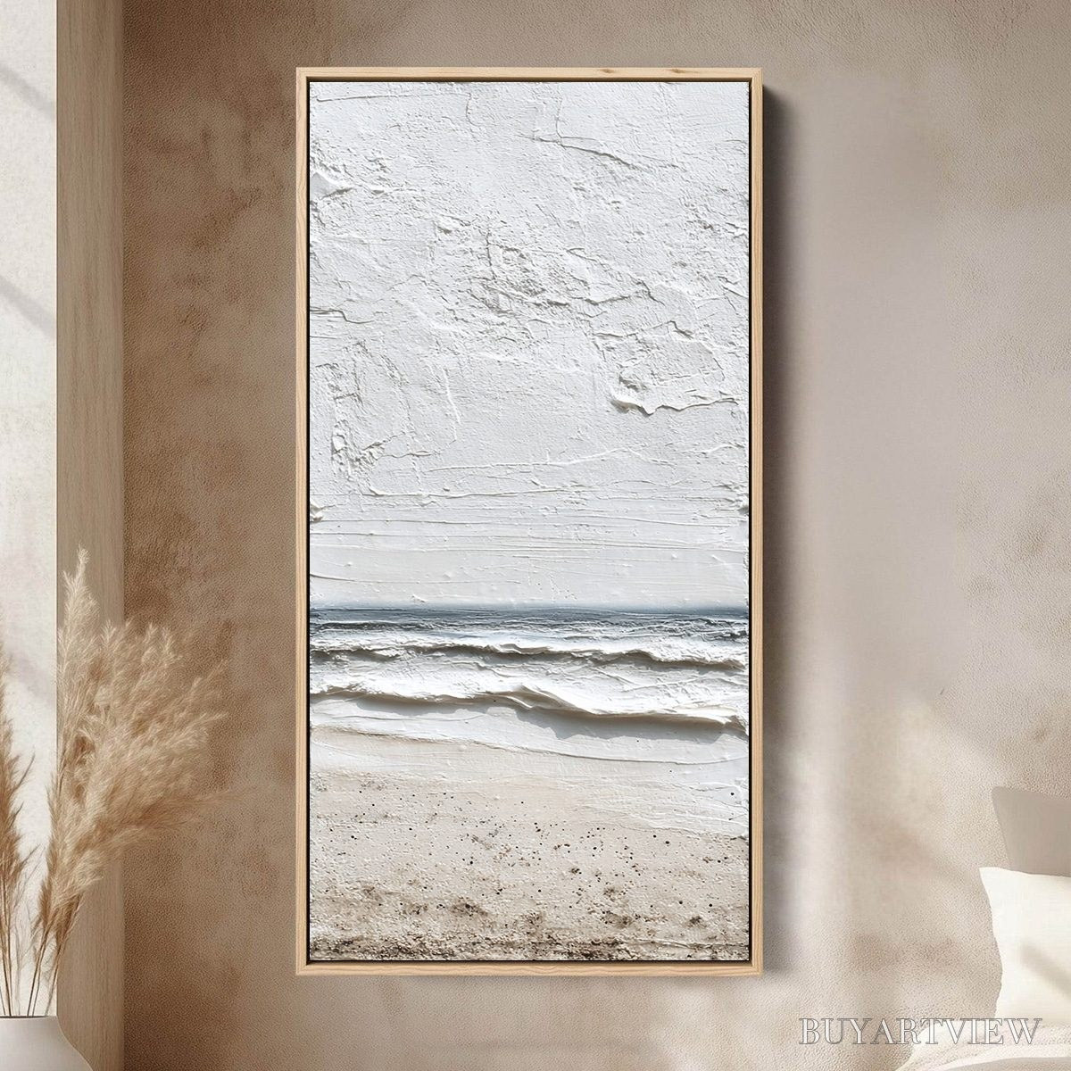 BUYARTVIEW Whispering Tide – Textured Wabi Sabi Beach Scene Painting - image 2