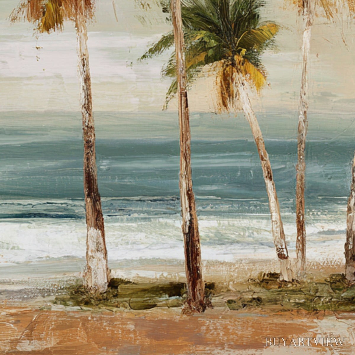 BUYARTVIEW Coastal Whisper – Wabi Sabi Palm Tree Beach & Sea Painting - image 3