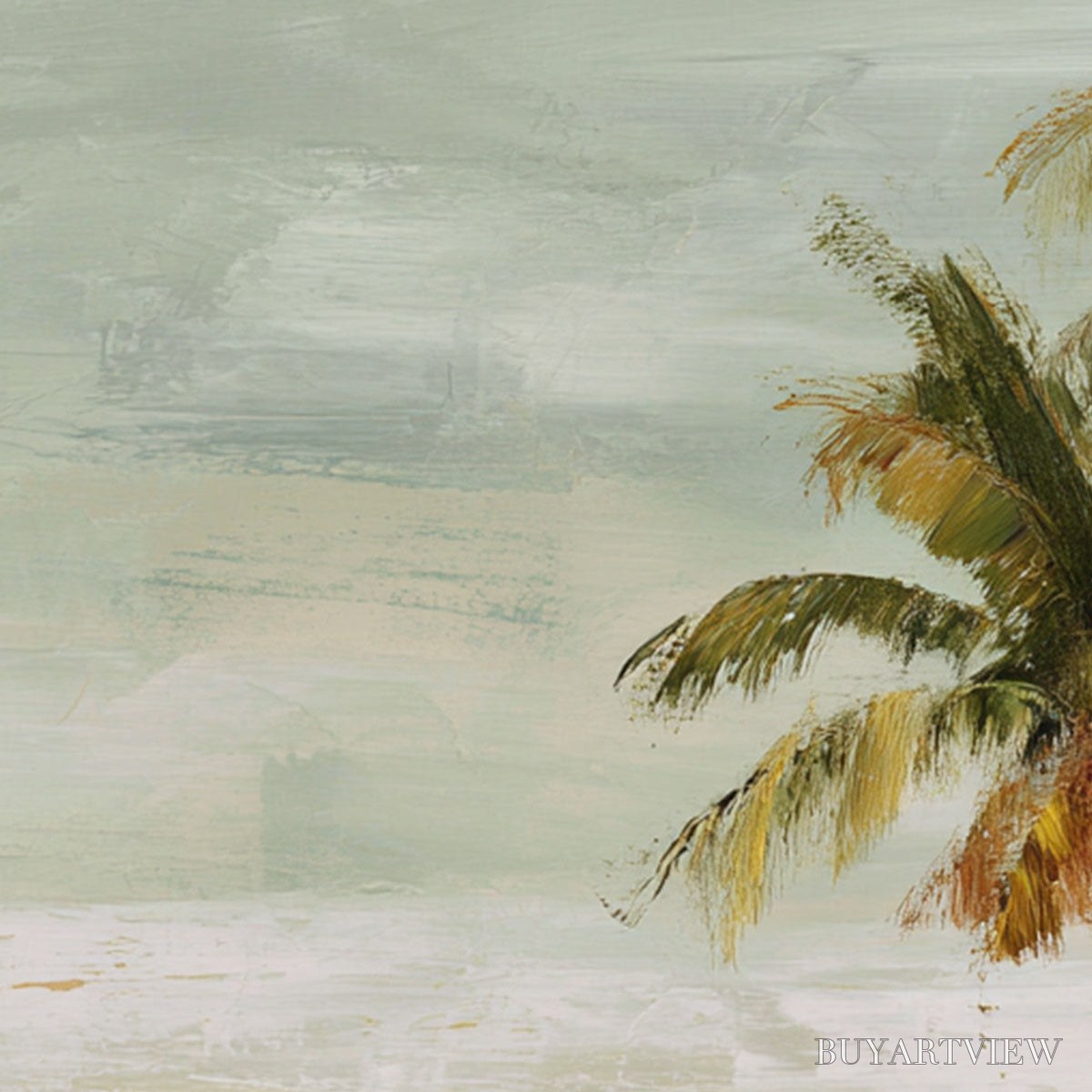 BUYARTVIEW Coastal Whisper – Wabi Sabi Palm Tree Beach & Sea Painting - image 5