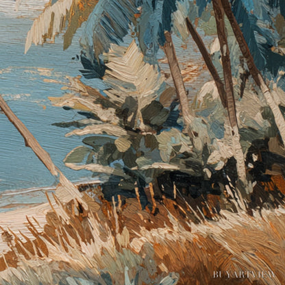 BUYARTVIEW Cerulean Shore – Textured Impasto Palm Tree Beach Painting - image 3