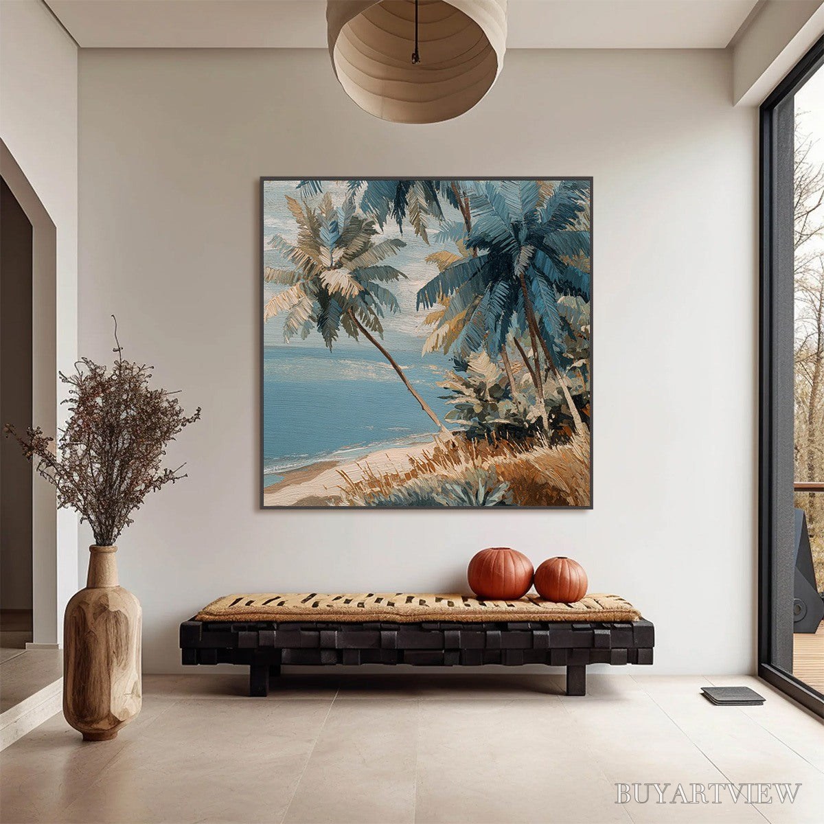 BUYARTVIEW Cerulean Shore – Textured Impasto Palm Tree Beach Painting - image 4