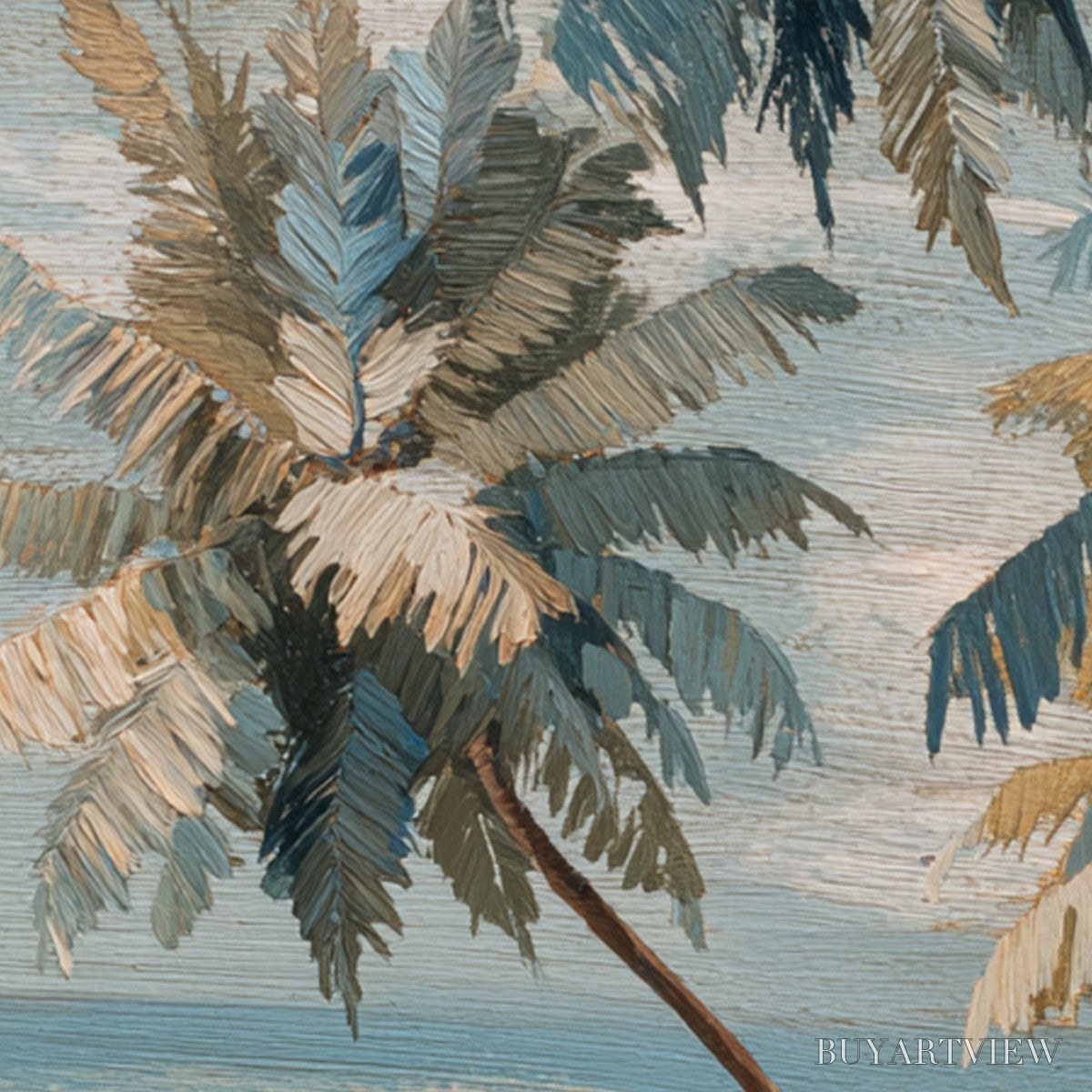 BUYARTVIEW Cerulean Shore – Textured Impasto Palm Tree Beach Painting - image 5