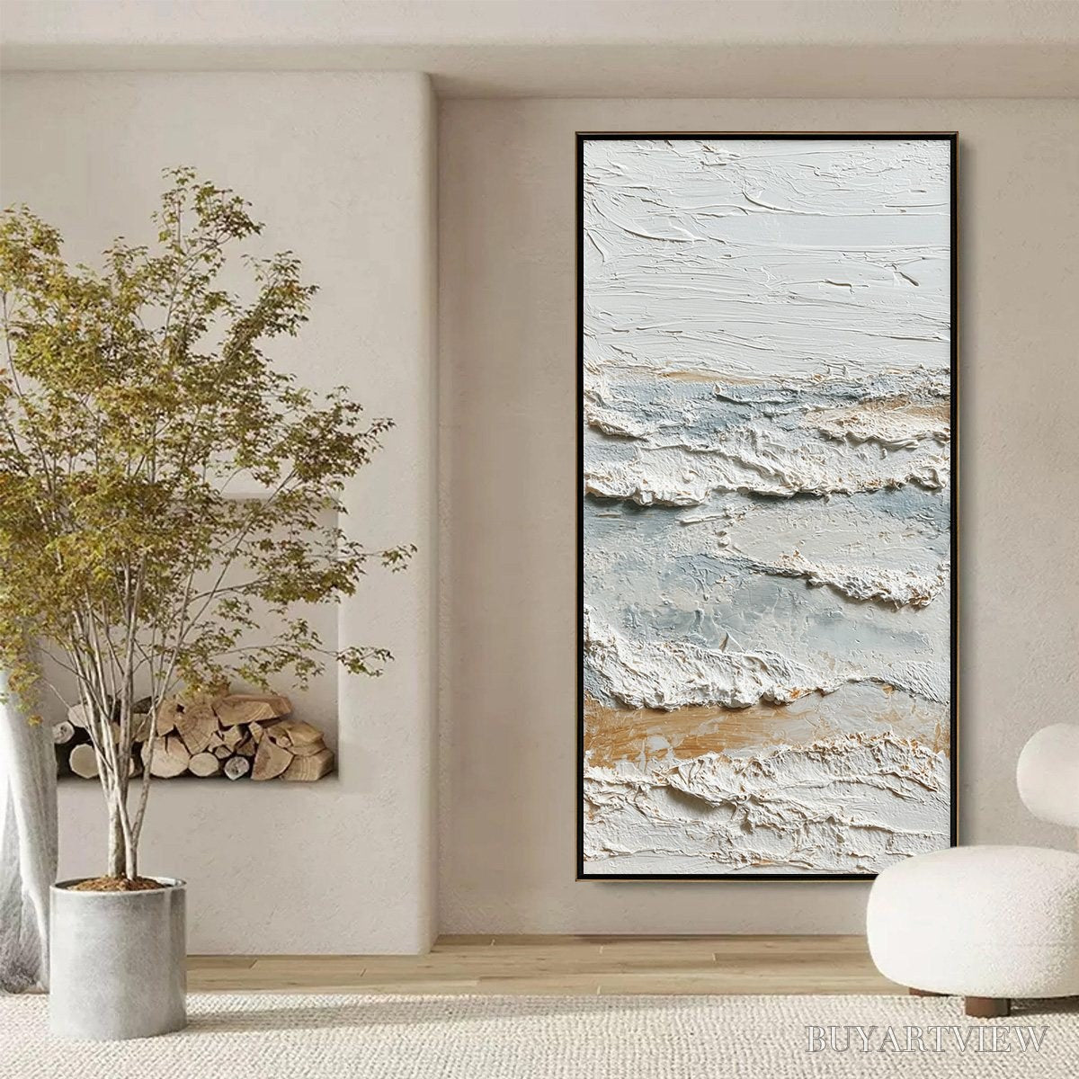 BUYARTVIEW Whispering Tides – Heavily Textured Wabi Sabi Seascape Painting - image 6