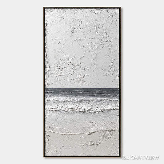 BUYARTVIEW Eternal Shore – Wabi Sabi Textured Minimalist Seascape Painting - image 1