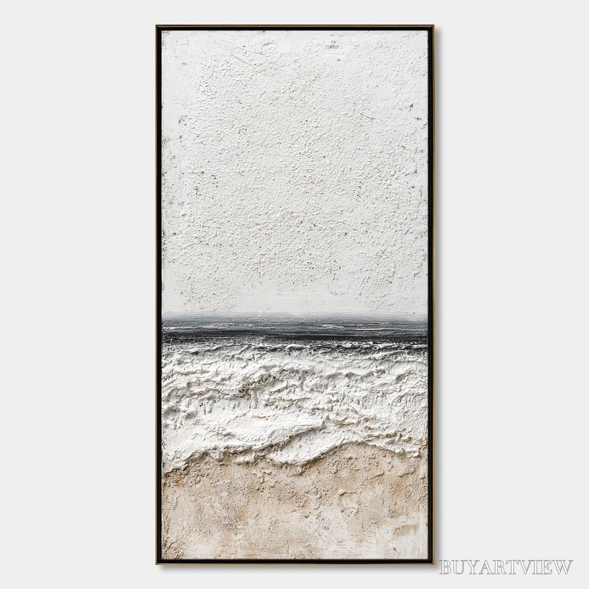 BUYARTVIEW Noir Horizon – Textured Minimalist Black and White Seascape - image 1