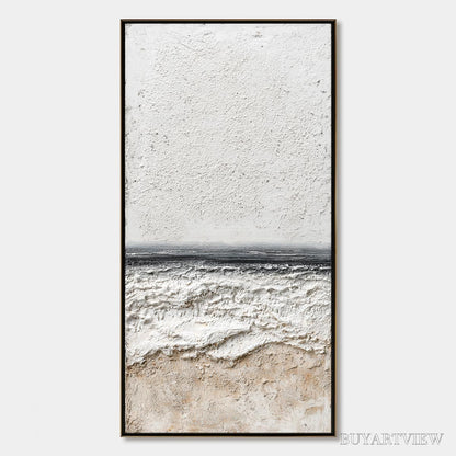 BUYARTVIEW Noir Horizon – Textured Minimalist Black and White Seascape - image 1